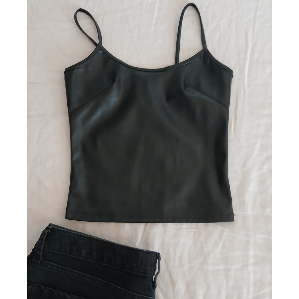 Haley & June Faux Leather Cami Crop Top Black Vegan Leather Y2K Edgy Minimalist